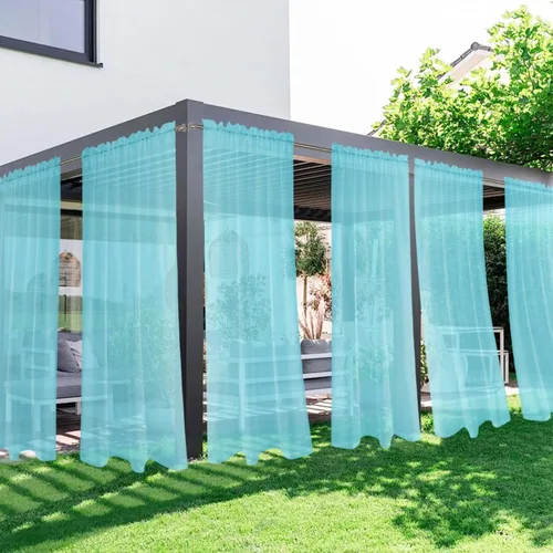 Vista 34 de SpaceDresser - Cortinas transparentes impermeables para exterior para patio - 2 paneles con bolsillo para barra, cortinas de gasa transparentes