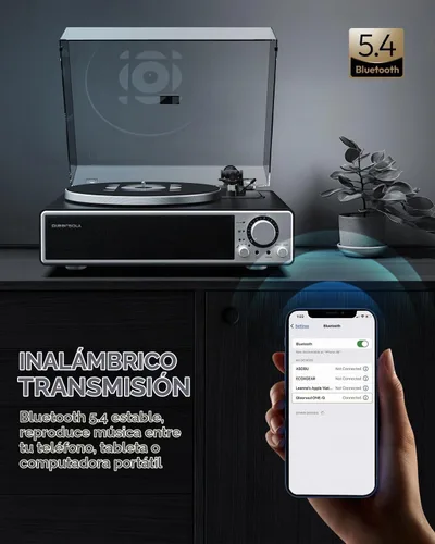 Vista 4 de QLEARSOUL ONE-Q - Tocadiscos de vinilo (negro), tocadiscos HiFi todo en uno con altavoces integrados, Bluetooth 5.4, preamplificador phono, cartucho