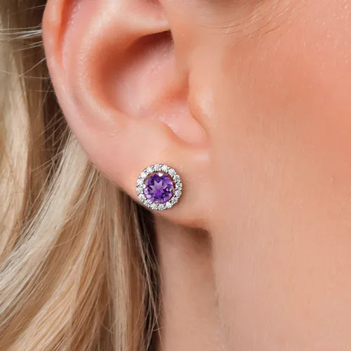 Vista 203 de Gem Stone King Aretes redondos de plata de ley 925 de 0.236 in con piedra natal extraíble para mujer