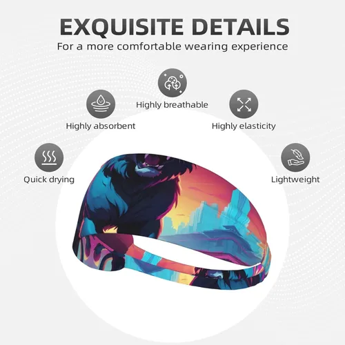 Vista 4 de Soft and Absorbent Headband for Red Basketball Workout - Ideal Hair Accessory for Yoga, Running, and More! Synthwave Sabertooth