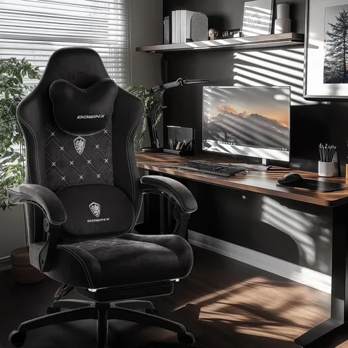 Vista 2 de Dowinx Silla de Juegos con Soporte Lumbar de Masaje con Calentamiento, Sillas de Tela Grandes y Altas para Adultos con Reposapiés, Silla de Juego