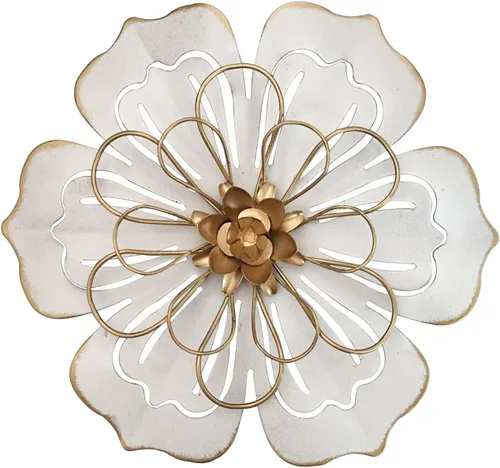 Vista 13 de Decoración artística de pared de flores de metal, escultura floral moderna y rústica de 8.3 pulgadas, hierro envejecido para colgar en la pared