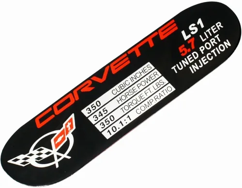 Vista 4 de 1 placa de metal C5 Corvette Spec ID de placa de metal Consoler Emblema 3D Placa de identificación LS1 345HP 1997-2000 Reemplazo para Corvette