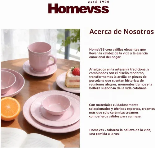 Vista 8 de HomeVSS - Juego de vajilla de cerámica de 56 piezas, color rosa, servicio