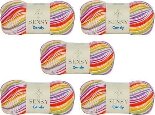 Vista 33 de Sensy Candy Yarn - Hilo de 5 madejas, 3.5 onzas, 251 yardas, multicolor para ganchillo y tejido, calibre ligero 3