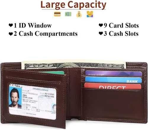 Vista 4 de SENDEFN Billeteras para hombre de cuero genuino con bloqueo RFID, tarjetero plegable, A-Marrón, Retro