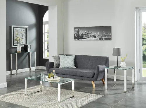 Vista 6 de Whi Mesa de café contemporánea, cristal y cromo, PLATA