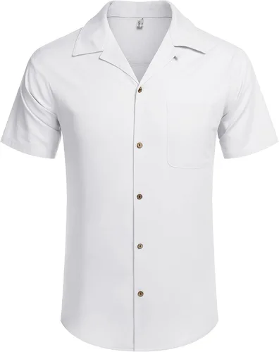 Vista 2 de COOFANDY - Camisas hawaianas de algodón y lino florales tropicales con botones para hombre