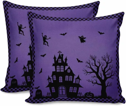 Vista 14 de Juego de 2 fundas de almohada de Halloween de 20 x 12 pulgadas, diseño de castillo embrujado, fantasma, fundas de cojín decorativas, fundas