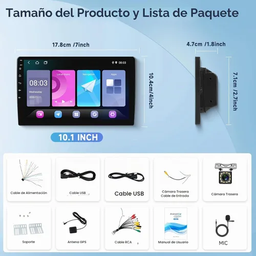 Vista 7 de Radio de coche Android de 10.1 pulgadas con Bluetooth, enlace de espejo, radio Hodozzy de doble DIN con pantalla táctil para automóvil