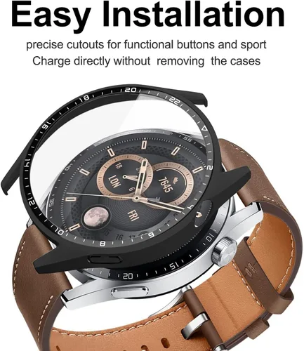 Vista 2 de [Paquete de 2] Funda con protector de pantalla de vidrio templado compatible con Huawei Watch GT3 de 1.812 pulgadas, dureza 9H de 360°, funda