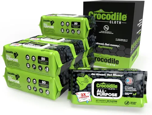 Vista 8 de Crocodile Cloth Toallitas de limpieza multiusos, 80 unidades, paños desechables extra grandes a base de plantas de 15 x 10 pulgadas, húmedos