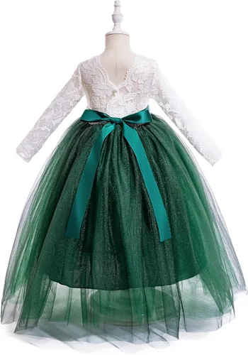 Vista 4 de Glamulice Lace Sleeve Flower Girl Dress A-Line Straight Tutu Tulle Backless Princess Puffy Dresses Party Pageant Gown