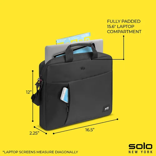 Vista 3 de Solo New York Maletín – Bolsa de transporte para laptop para mujeres y hombres, breve para viajes y trabajo, bolsillo interno para tableta, correa