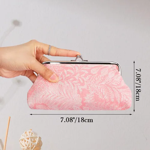 Vista 6 de Oyachic 2 paquetes de monedero vintage hoja bolsa larga monedero mujeres cartera beso cerradura cosmética maquillaje bolsa cierre embrague