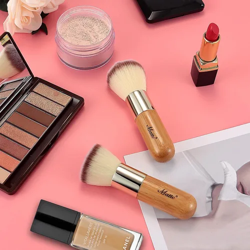 Vista 6 de Matto Bamboo Set de pinceles de maquillaje Kabuki, 2 Piezas, pincel de maquillaje para base y polvo para BB Cream mineral