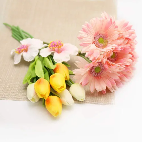 Vista 6 de Flores artificiales de tulipanes para decoración del hogar y fiesta de bodas