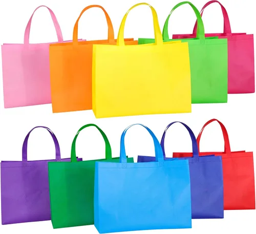 Vista 7 de Bolsos de asas no tejidos grandes, bolsos de compras reutilizables del arco iris de 15,7" para los comestibles