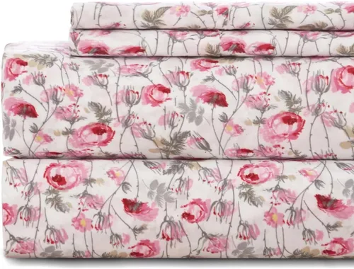 Vista 22 de KACEMOO Juego de sábanas Queen de 4 piezas con estampado floral beige, juego de sábanas bohemias de microfibra con bolsillo profundo, lujosas Beige