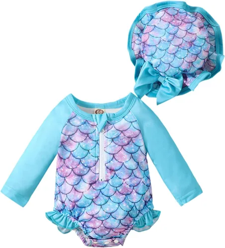 Vista 22 de Traje de baño de una pieza con cremallera de manga larga para bebé niña con gorro