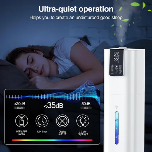 Vista 7 de Honovos Smart Humidifiers Large Room Bedroom Home, 2.11Gal(8L) Quiet Top Fill Cool Mist Humidifier, White, JXW-786