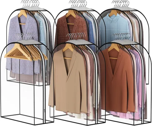 Vista 12 de Liuoud Bolsa Transparente para Colgar Ropa de 10" con Fuelle, Bolsas para Trajes de 32" para Almacenamiento de Closet Abierto, Cubierta de Ropa