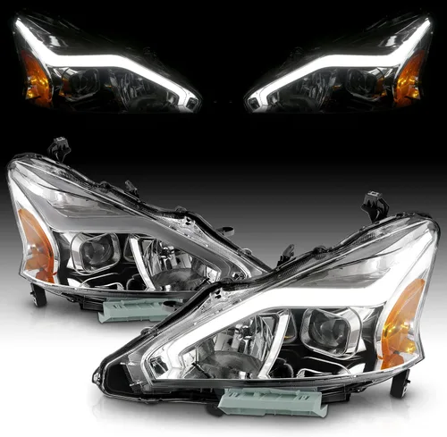 Vista 8 de AmeriLite Juego de faros delanteros cuadrados negros para Nissan Altima de 4 puertas sedán 2013-2015, lado del pasajero y del conductor
