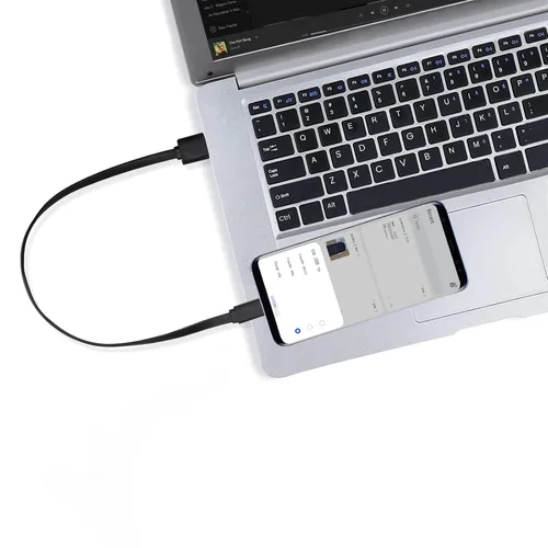 Vista 2 de Cable plano USB A a USB C de 1 pie, cable corto de carga rápida, paquete de Negro
