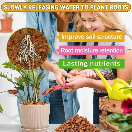 Vista 3 de Zeedix Paquete de 2 chips de cáscara de coco para plantas, mantillo de chips de coco 100% orgánico con bajo equilibrio de EC y PH, multiuso