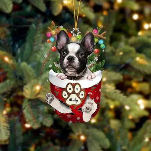 Vista 50 de Adornos personalizados de Pug cervatillo – Decoración personalizada para árbol de Navidad con patas de bolsillo de nieve