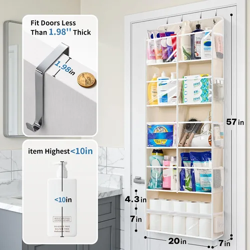 Vista 2 de JARLINK Over the Door Organizer Storage, 5-Tier Extra Large Hanging Storage with 10 Mesh Pockets, 100 lbs Capacity Behind Door Storage for Bedroom