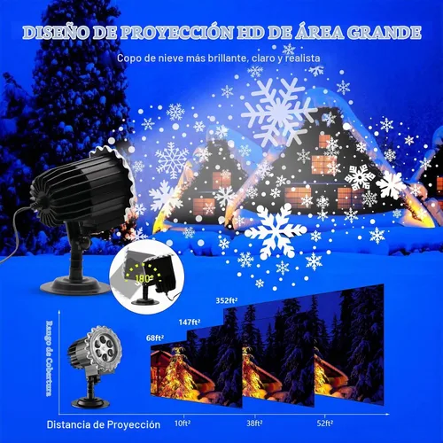 Vista 4 de Proyector de luces de copo de nieve para exteriores, 9 vatios súper brillantes, lámpara de nevada, proyección de luz nocturna, luces LED
