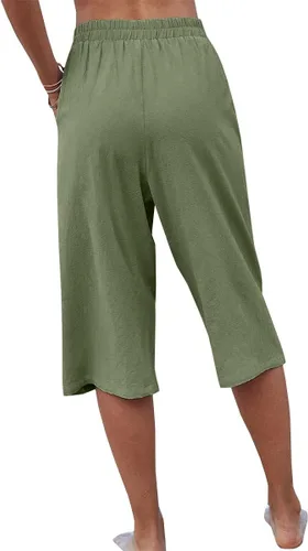 Vista 6 de Veatzaer Pantalones capri para mujer, pantalones cortos casuales con cintura elástica, pantalones de verano de longitud 34 con bolsillos, tallas