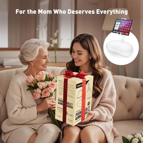 Vista 2 de AboveTEK Soporte de almohada para tableta para cama, manos libres ajustable para iPad de lectura de regazo con puf suave, regalo ideal para mamá, se