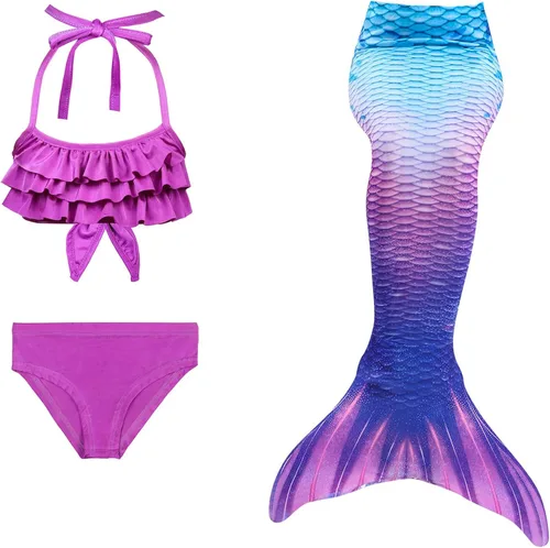 Vista 2 de Little Girls traje de baño bikini con cola de sirena Set de 3 piezas