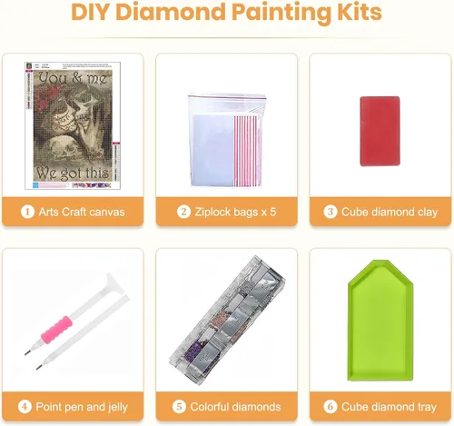 Vista 6 de SENQAO Kits de pintura de diamantes de calavera para adultos, amantes del cráneo de Halloween, bricolaje 5D pinturas de diamantes por números