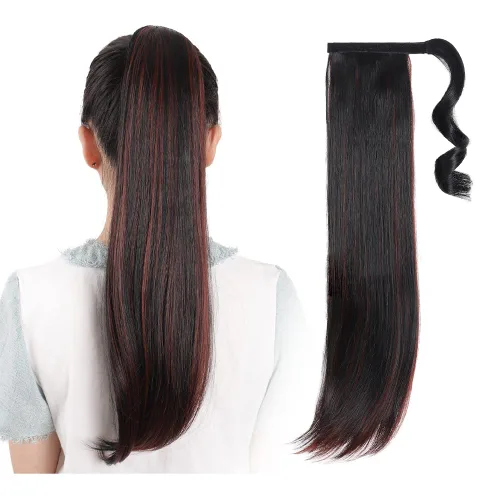 Vista 22 de Extensiones de cabello para cola de caballo, extensión de cola de caballo roja de 16 pulgadas, corta, ondulada, rizada, envolvente, cola de caballo