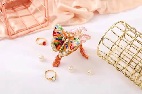 Vista 5 de QIFU Pintado a mano esmaltado colorido mariposa joyería baratija caja con bisagras regalo único para la decoración del hogar