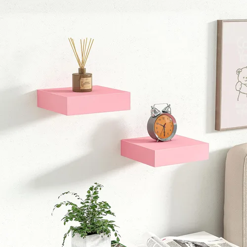 Vista 6 de BAMEOS Estantes flotantes rosas para pared, estantes de pared de 6 x 6 pulgadas para habitación, estantes flotantes para libros, estantes colgantes