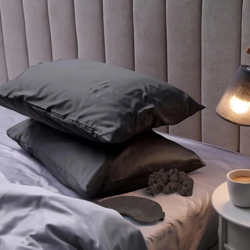 Vista 6 de Cathay Home Juego de accesorios de ropa de cama de satén, fundas de almohada, máscara de ojos, coleteros, suave como la seda, resistente a las Blanco
