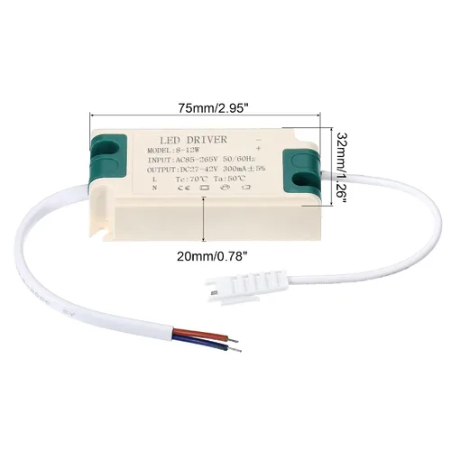 Vista 2 de PATIKIL 8-12W 300mA LED Driver, AC 85-265V Salida 27-42V DC Conector macho Conector Rectificador de corriente constante Transformador Fuente
