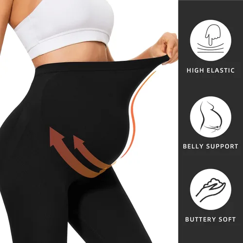 Vista 2 de Purplepig Leggings de maternidad sobre el vientre, no se transparentan, levantamiento de glúteos, suaves, pantalones de entrenamiento para embarazo