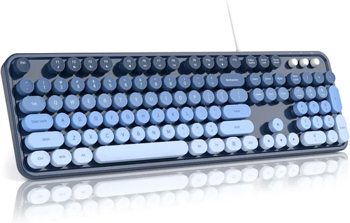 Vista 8 de MOFII Computer Keyboard Wired,Round Key Retro Typewriter Keyboard Full Size USB Plug and Play, for Laptop, PC, Desktop, Windows