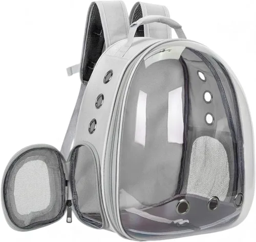 Vista 2 de Transportín de Mochila burbuja para mascotas pequeñas y medianas – Diseño de cápsula transparente y transpirable – Bolso de viaje aprobado por Azul