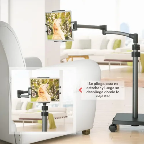 Vista 4 de Levo G2 Soporte Premium para Tablet en el Piso con Brazo Ajustable de 5 Ejes para iPad, Kindle, Samsung – Rango de Altura 30–56 Pulgadas – Lectura