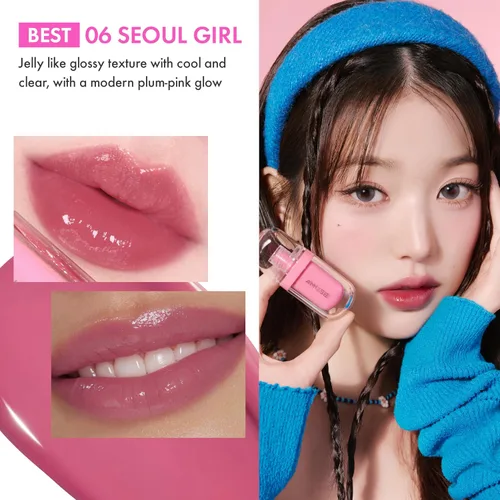 Vista 7 de Amuse Seoul Jel-Fit Tint (01 Boksoonga Jelly) Tinte labial coreano de gelatina, tinte labial de larga duración, hidratante y brillante, ácido