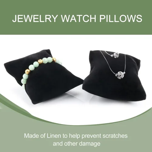 Vista 4 de 6 piezas de terciopelo para pulsera, reloj, almohada, joyería, almohada, pulsera, soporte para cojín (negro)