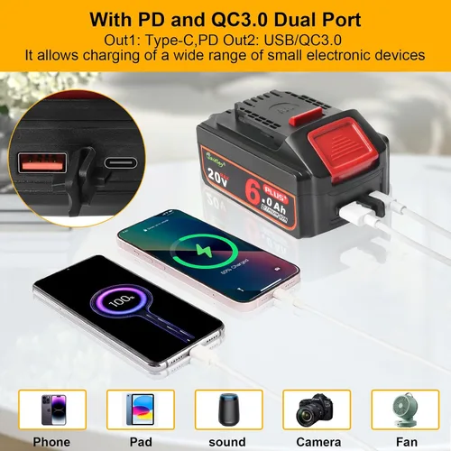 Vista 2 de waitley Actualizado 20V Real 6A Plus compatible con Dewalt 20 voltios DCB200 herramientas eléctricas inalámbricas con enchufe USB y carga rápida