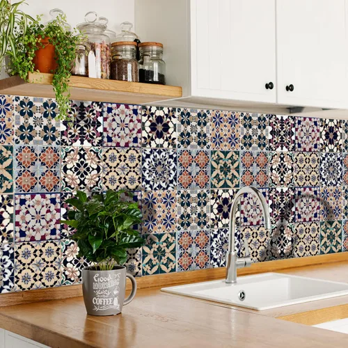 Vista 36 de Alwayspon Adhesivo para azulejos de pared moriscos para despegar y pegar, calcomanías de vinilo autoadhesivas para azulejos de cocina y baño, 4 x 4