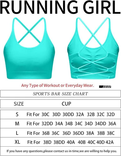 Vista 6 de RUNNING GIRL Sujetadores deportivos para mujer, sexy, espalda cruzada, sin costuras, acolchado, largo, con almohadillas extraíbles